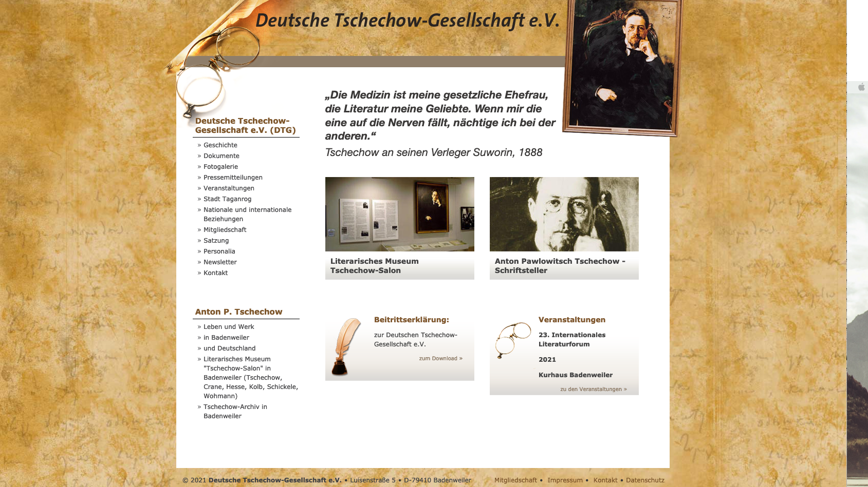 Screenshot Deutsche Tschechow-Gesellschaft